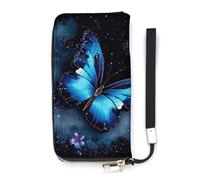QMKFWT Galaxy Blue Butterfly Wallet Large Capacity Clutch Cash PursePU Leather Long Zipper Pouch Wallet Unisex, white, 20x10.5cm, Wallet