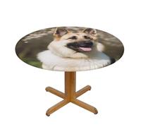 QMKFWT German Shepherd Dog Round Spandex Tablecloth 55 Inch, Elastic Fitted Waterproof Tablecloths Stretch Washable Picnic Table Cover for Camping, Dining, Indoor and Outdoor