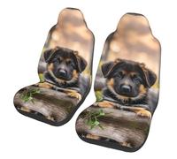 QMKFWT German Shepherd Puppy Printed 2 Pcs Automotive Seat Covers for Front with Elastic Straps Car Protector Seat Covers for Car SUV Truck