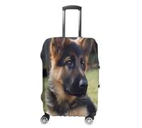 QMKFWT German Shepherd Puppy Travel Luggage Cover Washable Anti-scratch Suitcase Protector Dustproof Protective Cover Case for Wheeled Luggage Fits 19-32 Inch Luggage, white, L