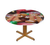 QMKFWT Gingerbread Man Candy Round Spandex Tablecloth 51 Inch, Elastic Fitted Waterproof Tablecloths Stretch Washable Picnic Table Cover for Camping, Dining, Indoor and Outdoor