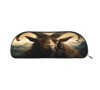 QMKFWT Goat Looking Into Camera Pencil Pouch Leather,Small Pen Bags With Zipper For Pencils,Pens,Markers,Makeups,Change,Coins