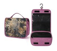 QMKFWT Gold And Black Flowers Toiletry Bag Waterproof Makeup Bag with Hanging Hook Cosmetic Bags for Women Travel Essentials