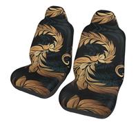 QMKFWT Gold and Black Pattern Printed 2 Pcs Automotive Seat Covers for Front with Elastic Straps Car Protector Seat Covers for Car SUV Truck