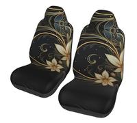 QMKFWT Gold Design On Black Background Printed 2 Pcs Automotive Seat Covers for Front with Elastic Straps Car Protector Seat Covers for Car SUV Truck
