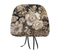 QMKFWT Gold Leaf Flowers Car Seat Headrest Cover Adjustable and Reusable Anti-Dirty Flexible Hear Rest Covers Soft Dust-Proof Car Seat Headrest Protector for Most Vehicles