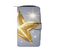 QMKFWT Gold Star Leather Wallet Long Checkbook Wallets Classic Bifold Ladies Clutch with ID Window