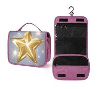 QMKFWT Gold Star Toiletry Bag Waterproof Makeup Bag with Hanging Hook Cosmetic Bags for Women Travel Essentials