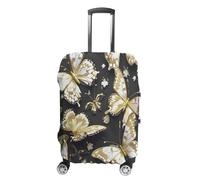 QMKFWT Gold White Butterflies Black Travel Luggage Cover Washable Anti-scratch Suitcase Protector Dustproof Protective Cover Case for Wheeled Luggage Fits 19-32 Inch Luggage, white, Small