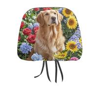 QMKFWT Golden Retriever and Flowers Car Seat Headrest Cover Adjustable and Reusable Anti-Dirty Flexible Hear Rest Covers Soft Dust-Proof Car Seat Headrest Protector for Most Vehicles