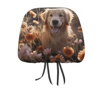 QMKFWT Golden Retriever and Flowers Car Seat Headrest Cover Adjustable and Reusable Anti-Dirty Flexible Hear Rest Covers Soft Dust-Proof Car Seat Headrest Protector for Most Vehicles