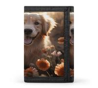 QMKFWT Golden Retriever And Flowers Casual Wallet Credit Card Holder Premium Document Organizer Case for Men And Women