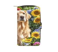 QMKFWT Golden Retriever And Flowers Leather Wallet Long Checkbook Wallets Classic Bifold Ladies Clutch with ID Window
