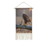 QMKFWT Golden Sunset Bald Eagle Hanging Poster with Tassel Personalized Cotton Linen Wall Art Prints Long Vertical Wall Artwork Painting Decoration for Living Room Office Bedroom