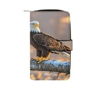 QMKFWT Golden Sunset Bald Eagle Leather Wallet Long Checkbook Wallets Classic Bifold Ladies Clutch with ID Window