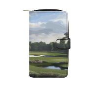 QMKFWT Golf Course Leather Wallet Long Checkbook Wallets Classic Bifold Ladies Clutch with ID Window