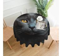 QMKFWT Gray Cat Stares Printed Round Tablecloth,Dust-Proof Wrinkle Resistant Table Cover Washable Polyester Table Cloth for Kitchen Dining Room Farmhouse Picnic Indoor Outdoor(Round 60 Inch)