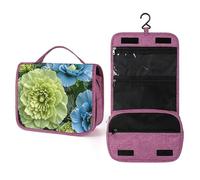 QMKFWT Green And Blue Hibiscus Flowers Toiletry Bag Waterproof Makeup Bag with Hanging Hook Cosmetic Bags for Women Travel Essentials