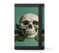 QMKFWT Green Background Skull And Leaves Casual Wallet Credit Card Holder Premium Document Organizer Case for Men And Women
