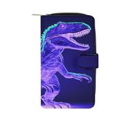 QMKFWT Green Dinosaur Style Leather Wallet Long Checkbook Wallets Classic Bifold Ladies Clutch with ID Window