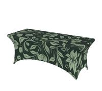 QMKFWT Green Flowers Decorative Tablecloth Protector for Wedding, Banquet & Parties6FT Spandex Rectangle Tablecloths, Stretch Washable Table Cloth Wrinkle Free Patio Table Cover