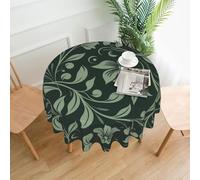 QMKFWT Green Flowers Printed Round Tablecloth,Dust-Proof Wrinkle Resistant Table Cover Washable Polyester Table Cloth for Kitchen Dining Room Farmhouse Picnic Indoor Outdoor(Round 60 Inch)