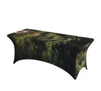 QMKFWT Green Leaves Heart Shape Decorative Tablecloth Protector for Wedding, Banquet & Parties6FT Spandex Rectangle Tablecloths, Stretch Washable Table Cloth Wrinkle Free Patio Table Cover
