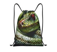 QMKFWT Green Snake Drawstring Backpack Sports Gym Sackpack Waterproof Swim Bag Men Women Draw String Bag, Black, M