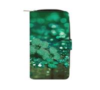 QMKFWT Green Sparkly Spring Leather Wallet Long Checkbook Wallets Classic Bifold Ladies Clutch with ID Window