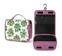 QMKFWT Green Succulent Pattern Toiletry Bag Waterproof Makeup Bag with Hanging Hook Cosmetic Bags for Women Travel Essentials