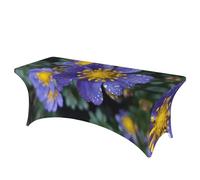 QMKFWT Growing Purple Flowers Decorative Tablecloth Protector for Wedding, Banquet & Parties6FT Spandex Rectangle Tablecloths, Stretch Washable Table Cloth Wrinkle Free Patio Table Cover