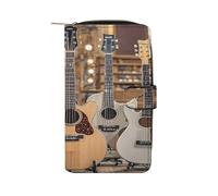 QMKFWT Guitar Bass Music Musical Instruments Leather Wallet Long Checkbook Wallets Classic Bifold Ladies Clutch with ID Window