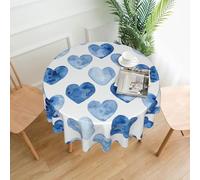 QMKFWT Hand Drawn Blue Heart Printed Round Tablecloth,Dust-Proof Wrinkle Resistant Table Cover Washable Polyester Table Cloth for Kitchen Dining Room Farmhouse Picnic Indoor Outdoor(Round 60 Inch)