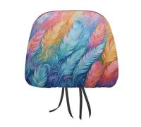 QMKFWT Hand Drawn Feathers Car Seat Headrest Cover Adjustable and Reusable Anti-Dirty Flexible Hear Rest Covers Soft Dust-Proof Car Seat Headrest Protector for Most Vehicles