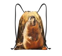 QMKFWT Hand Drawn Groundhog Drawstring Backpack Sports Gym Sackpack Waterproof Swim Bag Men Women Draw String Bag, Black, M