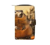 QMKFWT Hand Drawn Groundhog Leather Wallet Long Checkbook Wallets Classic Bifold Ladies Clutch with ID Window
