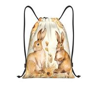 QMKFWT Hand Drawn Rabbit Drawstring Backpack Sports Gym Sackpack Waterproof Swim Bag Men Women Draw String Bag, Black, S