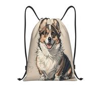 QMKFWT Hand Drawn Sketch Corgi Drawstring Backpack Sports Gym Sackpack Waterproof Swim Bag Men Women Draw String Bag, Black, S