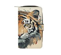 QMKFWT Hand Drawn Tiger Leather Wallet Long Checkbook Wallets Classic Bifold Ladies Clutch with ID Window