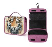 QMKFWT Hand Drawn Tiger Toiletry Bag Waterproof Makeup Bag with Hanging Hook Cosmetic Bags for Women Travel Essentials