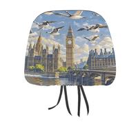 QMKFWT Hand-Painted City Car Seat Headrest Cover Adjustable and Reusable Anti-Dirty Flexible Hear Rest Covers Soft Dust-Proof Car Seat Headrest Protector for Most Vehicles
