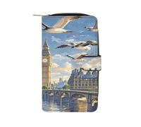QMKFWT Hand-painted City Leather Wallet Long Checkbook Wallets Classic Bifold Ladies Clutch with ID Window
