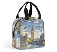 QMKFWT Hand-painted City Lunch Bag Durable Insulated Large Gym Lunch Tote Box Portable Leakproof Cooler Food Containers Reusable Lunchbox for Work Travel Picnic