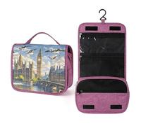 QMKFWT Hand-painted City Toiletry Bag Waterproof Makeup Bag with Hanging Hook Cosmetic Bags for Women Travel Essentials