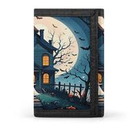 QMKFWT Haunted House Tree Witch Halloween Casual Wallet Credit Card Holder Premium Document Organizer Case for Men And Women