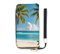 QMKFWT Hawaiian Style Print Pattern Wallet Large Capacity Clutch Cash PursePU Leather Long Zipper Pouch Wallet Unisex, white, 20x10.5cm, Wallet