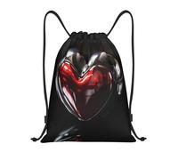 QMKFWT Heart Shape Drawstring Backpack Sports Gym Sackpack Waterproof Swim Bag Men Women Draw String Bag, Black, M
