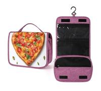QMKFWT Heart Shaped Pizza Toiletry Bag Waterproof Makeup Bag with Hanging Hook Cosmetic Bags for Women Travel Essentials