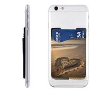QMKFWT Hearts Drawn on the Beach Phone Wallet, Stick On Card Holder for Back of Phone Case - Leather Cell Phone Card Wallet Sleeve Adhesive Phone Pocket - Compatible with Most Cell Phones