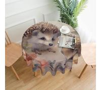 QMKFWT Hedgehog Buds Printed Round Tablecloth,Dust-Proof Wrinkle Resistant Table Cover Washable Polyester Table Cloth for Kitchen Dining Room Farmhouse Picnic Indoor Outdoor(Round 60 Inch)